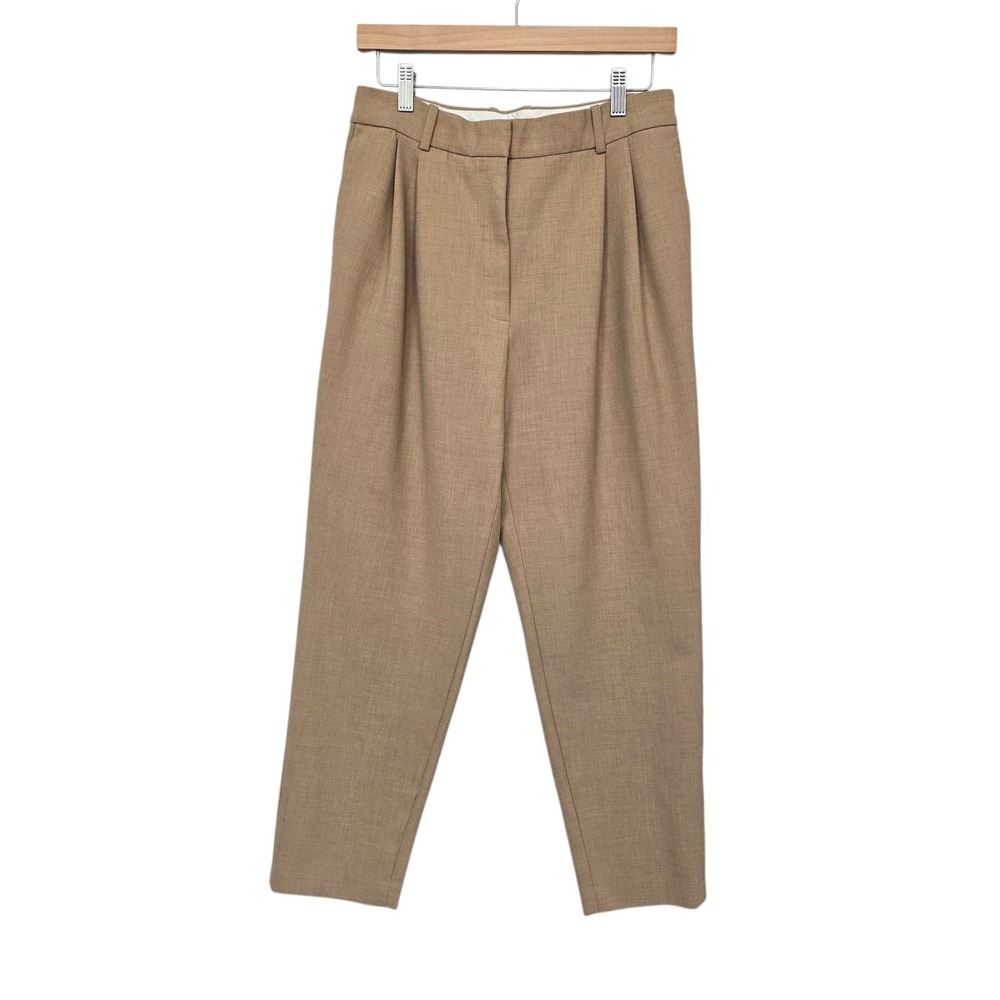 Babaton Agency Pant Tan Camel Pleated Tapered Trousers Size 10